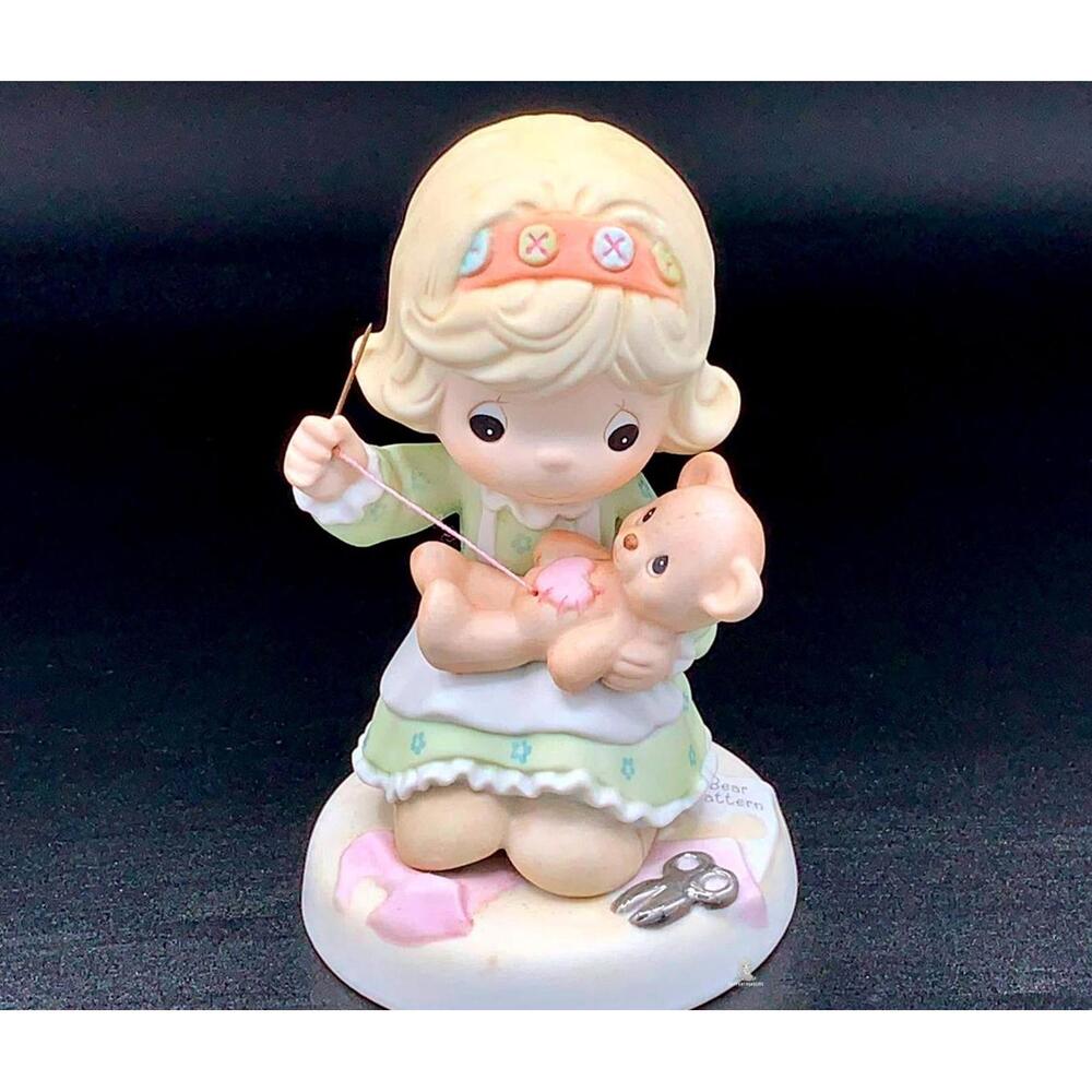 Precious Moments Girl Sewing Teddy Bear Figurine – Handmade Love Christmas Gift